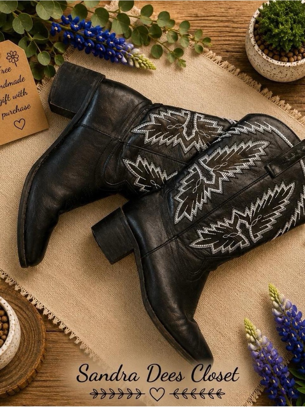 Black Embroidered Lace-Up Western Boots - Sandra Dees Closet